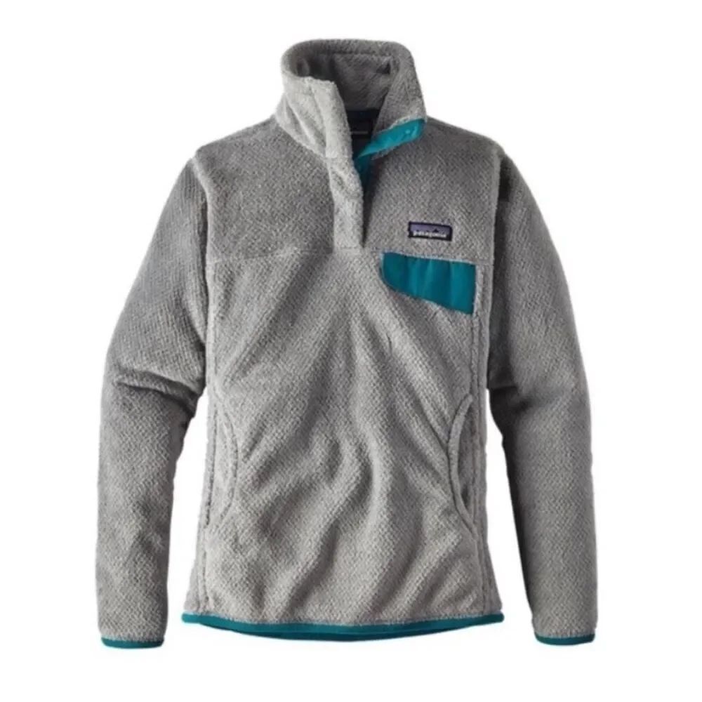 Patagonia Re-Tool Snap T Fleece Pullover Gray Teal Quarter Snap Kangaroo Pocket